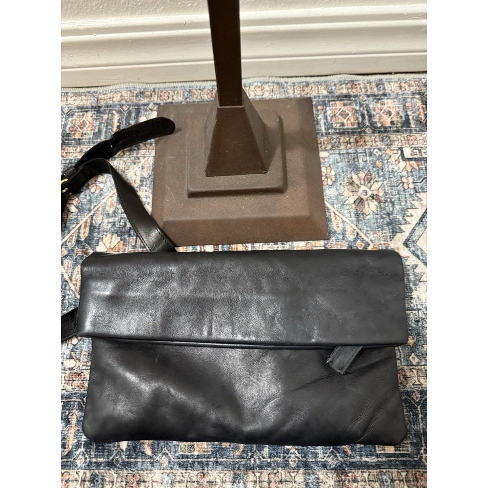 Sseko Black Thick Leather Classic Crossbody Bag Flap Top Shoulder Purse Handbag - Picture 2 of 6